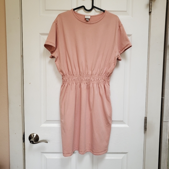 A New Day Salmon Pink Short Sleeve Smocked Waist Cotton Dress - Picture 1 of 5
